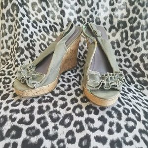 Madden Girl army green peep toe wedges